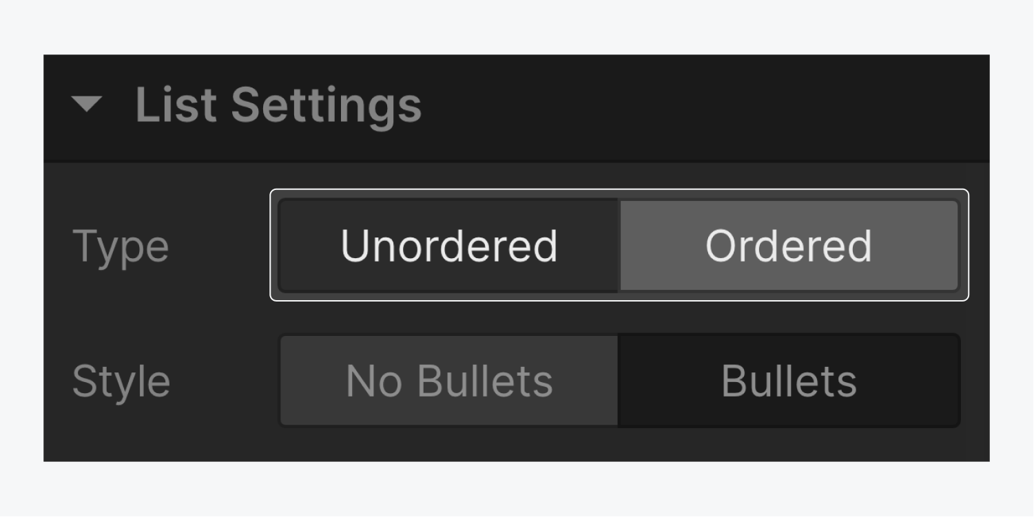 The unordered and ordered Types are highlighted in Catalog settings.