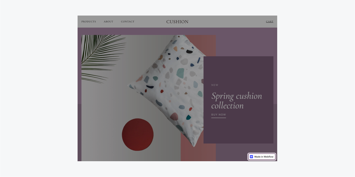 「Crafted with Webflow」徽章在已發布的電子商務網站上突出顯示。