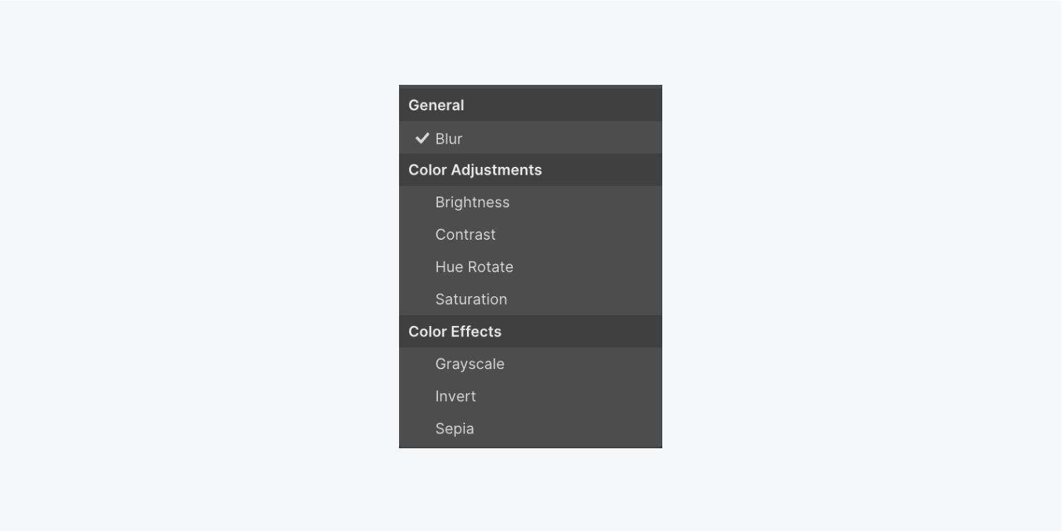 The Blur backdrop filter is selected from the dropdown menu in the Effects section of the Style panel. 