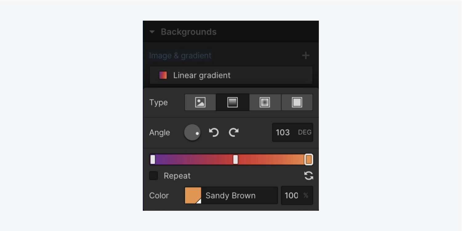 Background gradient colors for text are set to span from purple to red to orange. 