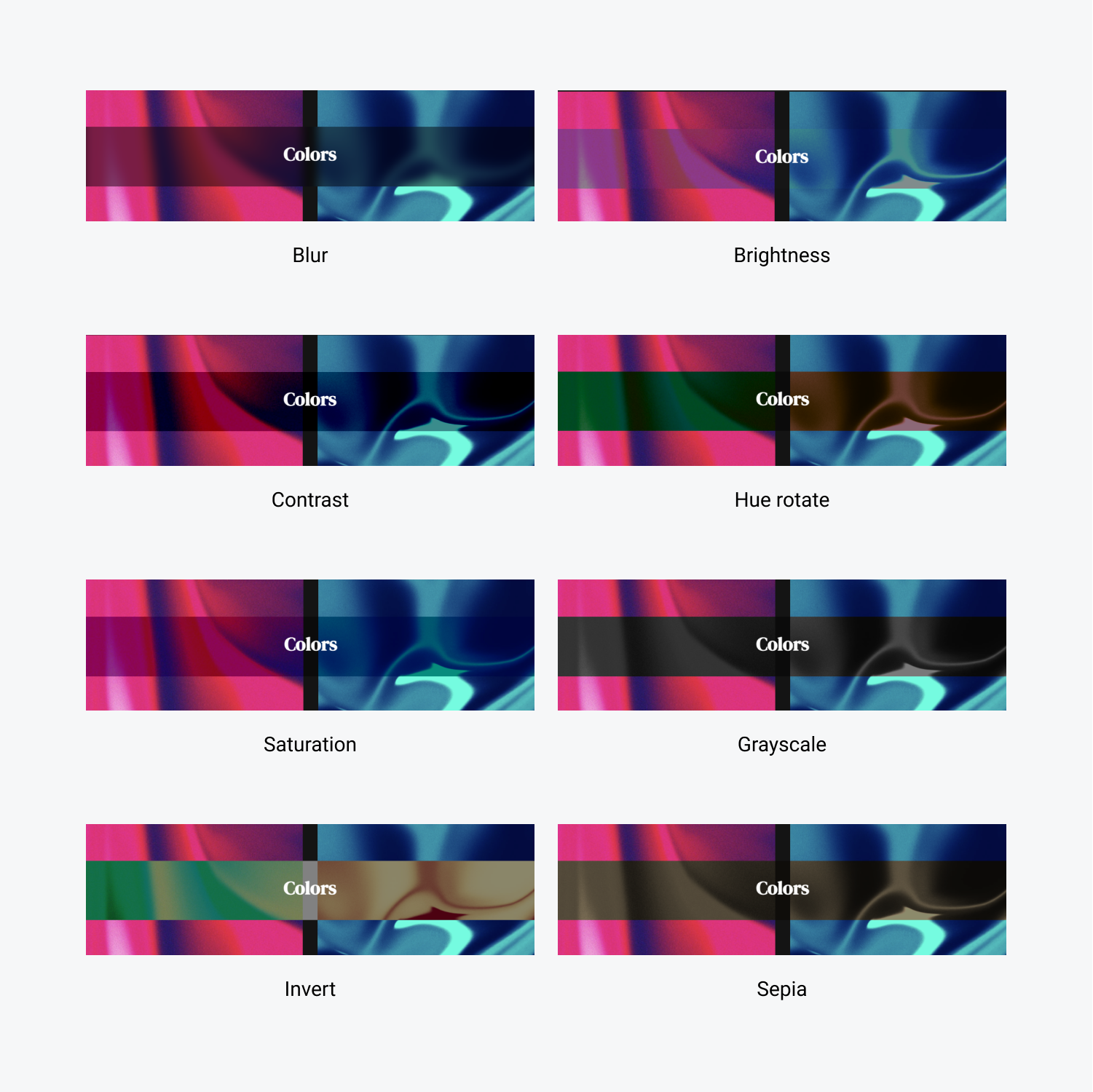 A grid of 8 Background filter options shows the different behavior of each.