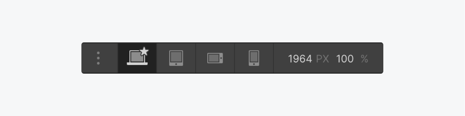 The breakpoints toolbar includes a three dot icon button to add large breakpoints, four different options, and canvas dimension details.