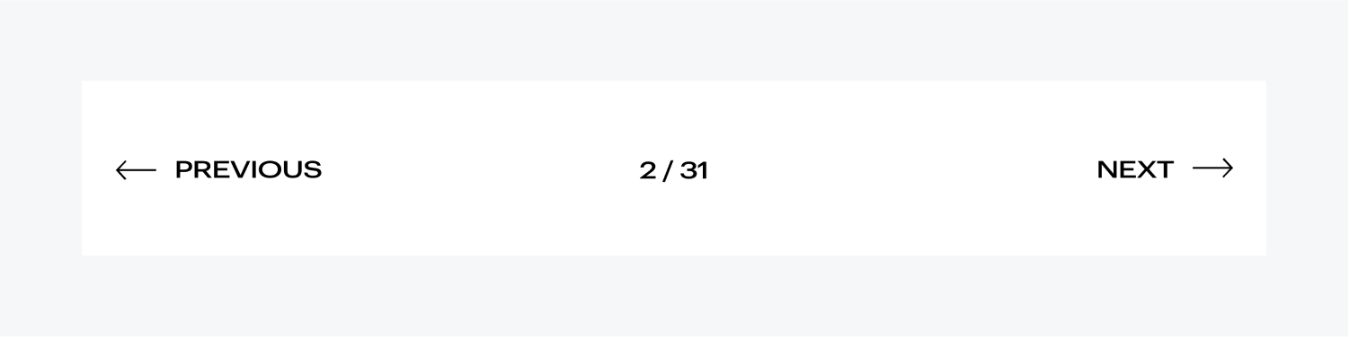 방향 화살표가 있는 이전 및 다음 버튼이 포함된 페이지 매김 래퍼입니다. 이 두 버튼 사이에는 31페이지 중 2페이지가 있습니다. 흰색 배경 위에 모두 검은색 문자가 있습니다.