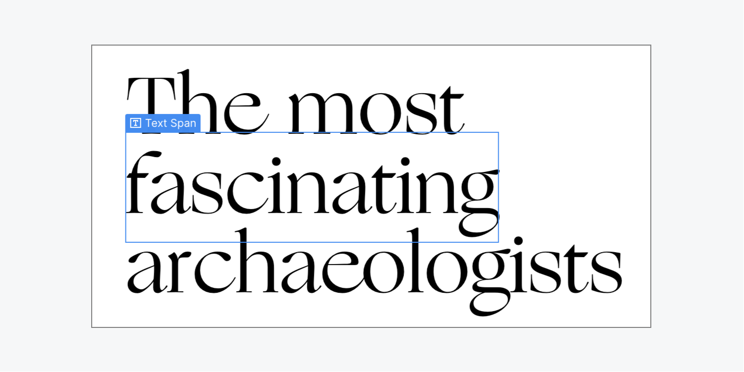 After wrapping one word with a span in a multi-word Heading, the word becomes a distinct "Text span"